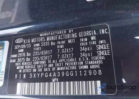 2016 Kia Sorento 2.4L Lx from USA, damaged, VIN 5XYPG4A39GG112908